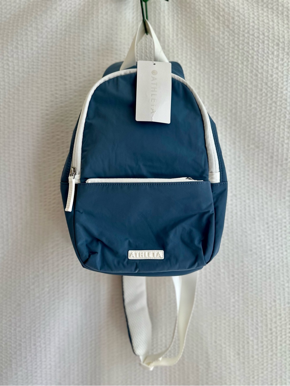 ATHLETA All About Sling Bag Shadow Blue White NWT Crossbody Backpack Travel